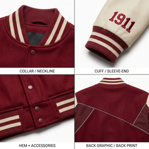 Veste universitaire technique personnalisée pour homme, 550 GSM, en laine méltone et cuir, style Letterman asymétrique, streetwear premium, Bomber OEM, 3XL - Product Image 4
