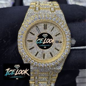 ICE LOOK นาฬิกาข้อมือผู้ชายสีเหลืองทองสุดหรู 38 มม. หน้าปัดทรงกลม ระบบควอตซ์ แสดงวันที่ ตัวล็อคแบบพับได้ หน้าปัดแซฟไฟร์ - Product Image 1