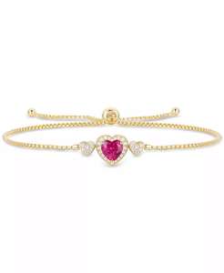 Rubí cultivado en laboratorio (1-1/2 CT. T. W.), zafiro blanco cultivado en laboratorio (1/4 CT. T. W.) & Pulsera Diamond Accent Heart Slider en 14K Gold Over - Product Image 3