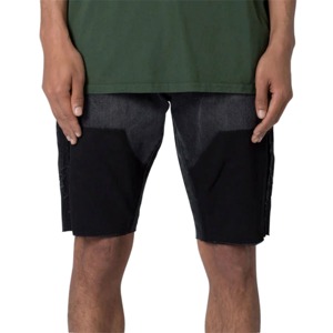 Shorts en jean noir pour homme, taille mi-haute, coupe droite, décontracté, été, respirant, en tissu tricoté, style déchiré, imperméable et coupe-vent - Product Image 1