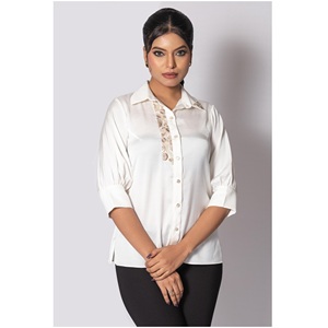 Camisa HAZEL Blanca de Algodón y Viscosa Satinada, Premium y Elegante para Mujer, Muy Cómoda y Fácil de Comprar Directamente del Proveedor - Product Image 1