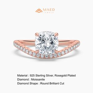 แหวนหมั้นเพชรโมอิสซาไนต์ทรงกลมเจียระไนแบบบริลเลียนท์ ทองคำ 14K โรสโกลด์ พร้อมวงแหวนแต่งงานแบบโค้งประดับเพชร ของขวัญเครื่องประดับเจ้าสาวสุดหรูสำหรับงานปาร์ตี้ - Product Image 6