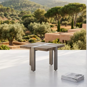 Berto Coffee <b>Table</b> Minimalist Reclaimed Wood Cross Metal Inlay <b>Square</b> <b>Side</b> <b>Table</b> Living Room Hotel Villa Project - Product Image 1