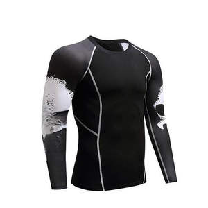 Camiseta de Compresión Deportiva para Hombre, Manga Larga, Negra con Diseño Gráfico de Salpicaduras Blancas, para Gimnasio, Entrenamiento, Deporte - Product Image 1