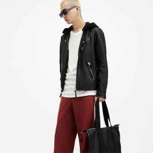 Veste en cuir noire à capuche pour homme, coupe ajustée, en similicuir PU, style motard, logo personnalisé, imperméable, pour l'extérieur, hiver, streetwear - Product Image 4