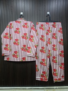 Ensemble de pyjama rayé à imprimé fraises pour femme, manches longues, boutons sur le devant, en coton, vêtements de détente décontractés pour le printemps, taille adulte - Product Image 3