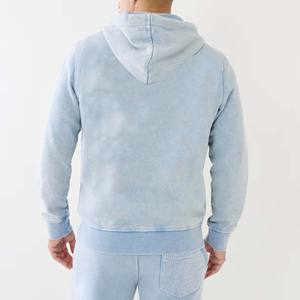 Sudadera con capucha de mezclilla vintage para hombre, con logo personalizado bordado e impreso, de manga larga, estilo nuevo, con cremallera completa, de algodón teñido liso, para niños. - Product Image 3