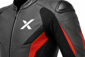 X Sport Racing One-Piece Leather Motorcycle <b>Suit</b> | Black <b>Red</b> Gray | X Logo | OEM ODM Manufacturer | Premium Design | Racing Wear - Product Image 4