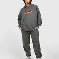 Ensemble de survêtement pour femme en coton épais, deux pièces, uni, avec sweat à capuche oversize