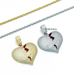 Colgante Corazón Roto con Diseño de Vendaje, Chapado en Oro de 14K y 18K, Plata 925, Moissanita, Estilo Hiphop, Amuleto Unisex para Fiesta - Product Image 2