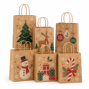 Bolsas de Papel Navideñas Impresas al por Mayor con Asas Retorcidas, Bolsas de Regalo Ecológicas de Kraft, Fabricante de Bolsas con Logotipo Personalizado - Product Image 1