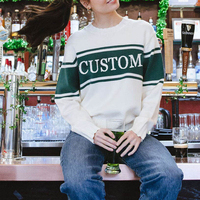 Suéter Personalizado Bordado de Alta Gama para Mujer, con Capucha, Tejido, de Invierno, Manga Larga, Blanco con Rayas Verdes