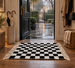 Black White Puzzle Handmade Luxury Wool/Silk Reversible Washable Woven Rug <b>Mat</b> for Front <b>Door</b> Entryway Bedroom Home - Product Image 6