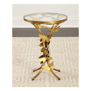 Table d'appoint décorative moderne en aluminium avec cadre finition or et plateau en verre - Product Image 5
