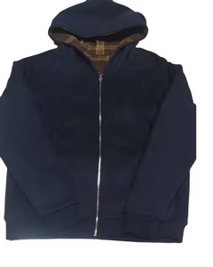 Veste d'hiver à double fermeture éclair, tie-dye, à carreaux, coupe ample, épaules tombantes, en polaire, réversible, avec capuche zippée, pour homme, 100% coton, fabrication sur mesure - Product Image 2