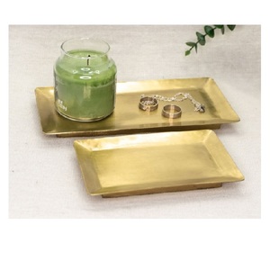 Plateau de service rectangulaire en laiton massif doré de haute qualité, finition dorée, décoratif, pour la maison - Product Image 1