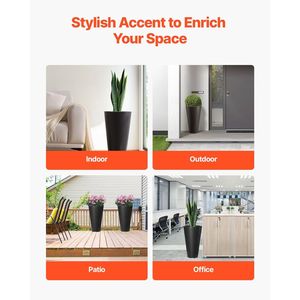 Ensemble de 2 jardinières noires de 24 pouces de hauteur, grandes jardinières pour fleurs et plantes, pour l'extérieur et l'intérieur, pour la véranda et le patio - Product Image 5