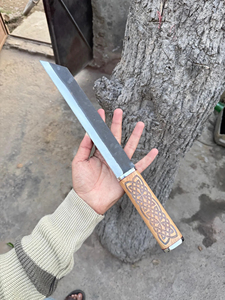 Couteau de chef viking artisanal forgé à la main avec manche en bois et étui en cuir - Product Image 4