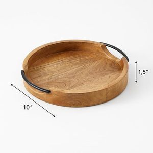 Modern Wood Serving <b>Tray</b> Round Decorative Drink Carrier with Side Handles for Beverage Snack Tabletop - Product Image 3