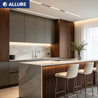Armoire de cuisine moderne minimaliste Allure, design ignifuge écologique, panneau en mélamine, texture de lattes de bois, tirage sans joint