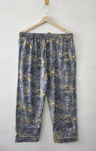 Conjunto de Pijama de Algodón con Estampado Artesanal para Mujer, Elegante, Transpirable, de Secado Rápido, Manga Larga, Ropa de Dormir de Verano, Gris Floral - Product Image 4