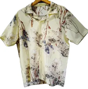 Beige Hawaiian Silk Summer Flower Shirt Short Sleeve Thailand Italian Factory Price Wholesale Softest Clothing Unisex