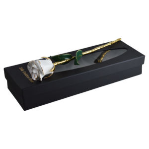 Rosa Preservada de Lujo con Acabado Blanco y Detalles Dorados, Diseño Combinado de Esmalte y Dorado, Ideal para Regalo, Rosa Natural - Product Image 3