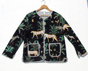 เสื้อแจ็คเก็ตผ้าฝ้ายบุผ้านวมสำหรับผู้หญิง สไตล์โบฮีเมียน วินเทจ แบบกิโมโน แต่งแถบลาย  ใส่ได้สองด้าน ทำมือ ดีไซน์เปิดด้านหน้า เสื้อโค้ทแบบใหม่ - Product Image 1