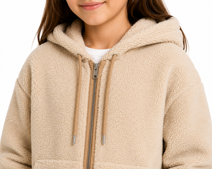 Veste à capuche zippée en polaire Teddy pour filles, sweat-shirt doux en sherpa, chaud, en polyester, confortable, en peluche, vêtement d'extérieur décontracté - Product Image 4