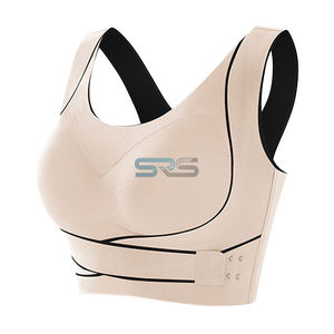 เสื้อชั้นในกีฬาโยคะแบบดันทรง ไซส์พลัส รองรับปานกลาง สำหรับผู้หญิง ผ้าไร้ตะเข็บ ระบายอากาศได้ดี ลายสก็อต โลโก้ด้านหน้า ผลิตจากผ้าสแปนเด็กซ์/ไนลอน - Product Image 4