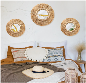 Vietnam Modern Grass Floral Round <b>Mirror</b> Handmade <b>Wall</b> Decor - Product Image 5