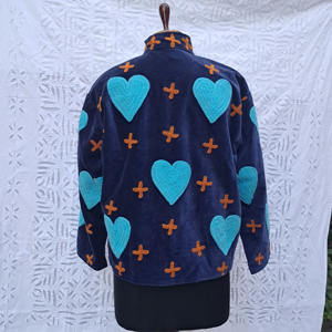 Vestes en velours brodées à la main avec un design Suzani, manches longues, style Nehru, ouverture sur le devant, vêtements décontractés bohèmes pour femmes - Product Image 4