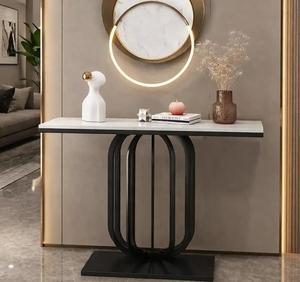 Modern Rectangle Marble Top <b>Console</b> <b>Table</b> With <b>Black</b> Metal Base Indoor Entryway Home Decor Accent Piece - Product Image 3