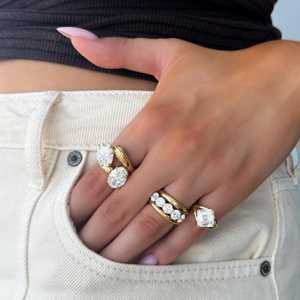 Anillo de compromiso Toi et Moi con diamante cultivado en laboratorio de corte ovalado de 6 quilates, engaste de púas, banda moderna abierta tipo bypass, joyería fina de oro macizo de 14k y 18k - Product Image 4