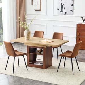 Scalable 59-71 Inch Pull-out <b>Dining</b> Table Set Comfortable <b>Brown</b> Fabric <b>Chairs</b> 4-Piece Technology Designed for <b>Dining</b> Room - Product Image 2