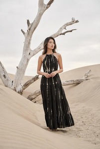Robe longue décontractée pour femmes, en rayonne, à col halter, style tie-dye, sans manches, bohème, fluide, pour la plage - Product Image 4