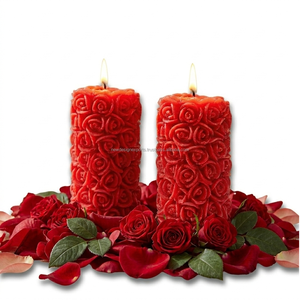 Premium Red Rose Embossed Candle Set Decorative Pillar Candles for Valentine Wedding Home Fragrance - Product Image 1