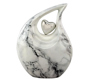 Urnes funéraires pour adultes en forme de goutte d'eau avec cœur, finition marbre antique, en laiton/aluminium pour cendres funéraires - Product Image 5