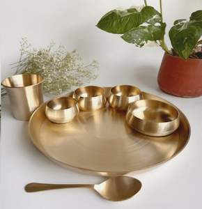 Handmade Engraved Gold Glossy Finished Dinnerware <b>Decorative</b> Gift <b>Item</b> Brass Plate Thali Tableware at Wholesale Price - Product Image 5