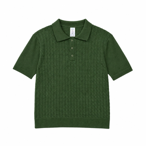 Camisa de Punto de Manga Corta para Hombre, Color Sólido, Diseño Casual Acanalado, Tejido Acrílico Transpirable, Corte Regular, Antiarrugas, con Botones - Product Image 1