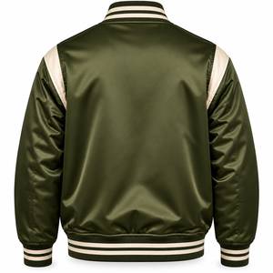 Veste universitaire pour homme en cuir PU vert, style preppy, col rabattu, respirante, pour l'extérieur, coupe classique, fermeture boutonnée - Product Image 2
