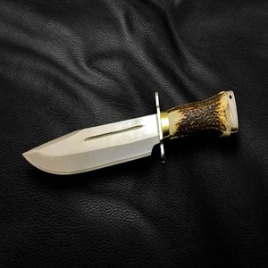 Cuchillo de caza de 12 pulgadas con mango de asta texturizado, hoja de acero de Damasco con punta de clip y ranura para sangre, proveedor mayorista A&M ENTERPRISES - Product Image 2