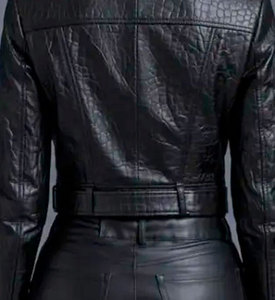 Blouson Bomber en Cuir Véritable pour Femme, Longueur Standard, Motif Croco, Manches Longues, Fermeture Éclair, Col Montant, Imperméable, Tissé - Product Image 5