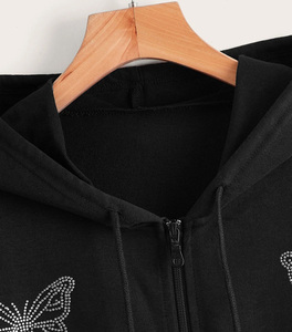 Sweat à capuche unisexe surdimensionné avec logo personnalisé en strass, effet délavé vintage, fermeture éclair, prix d'usine - Product Image 5