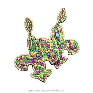 Pendientes de Aro Bohemios Hechos a Mano con Diseño Geométrico de Flor de Lis, Adornados con Cuentas de Colores, Joyería Infantil para Festivales, Fiesta de Mardi Gras - Product Image 5