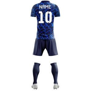 ชุดเสื้อฟุตบอลชายแบบกำหนดเอง ลายสก็อตสีน้ำเงิน พิมพ์ลายแบบ Sublimation ผ้าโพลีเอสเตอร์ 100% ระบายเหงื่อได้ดี คอวี แขนสั้น ชุดทีม - Product Image 2
