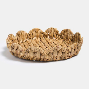 Authentic Water Hyacinth Scalloped Serving Tray Handmade Decorative <b>Table</b> <b>Basket</b> Storage Tray Natural Color Minimalist - Product Image 2