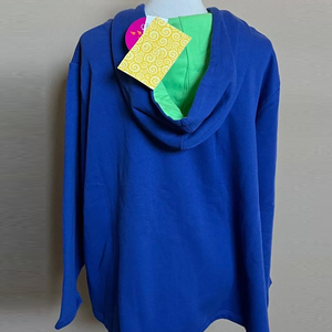 Sudadera con capucha azul con cremallera, forro verde y pedrería, unisex, informal, de forro polar, estilo oversize, para otoño - Product Image 3