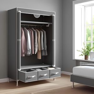 Armadio Portatile Grigio con Porta Scorrevole, Appendiabiti e 3 Cassetti in Tessuto Non Tessuto, 170 x 90 x 45 cm, Montaggio Senza Attrezzi, 3 Scatole Portaoggetti - Product Image 1