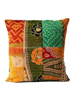 Handmade Patchwork Cotton Cushion Cover Kantha Stitch Multicolor Decorative Pillow Case Home Decor - Product Image 2